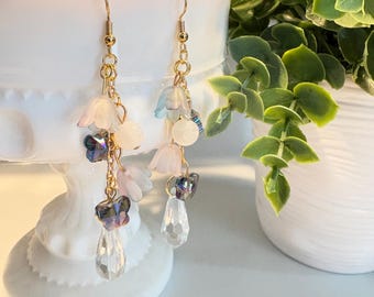 Schmetterling Blumen Gold Kette baumeln Ohrringe - Ätherische Ohrringe