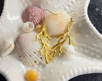 Wunderschönes Korallenriff Gold Baumeln Ohrringe - Nautische Ohrringe - Zweig Ohrringe