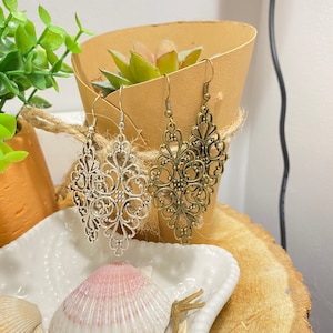 Antique Bronze / Antique Silver Flat Bracket Dangle Earrings