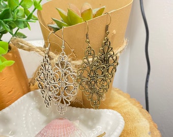 Antike Bronze / Antike Silber flache Halterung baumeln Ohrringe