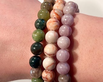 Kristall Perlen Armbänder - Flieder Amethyst / Indien Achat - Fancy Jaspis - Rot geäderte Jaspis