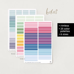 Multi-colored Boxes Stickers | rimless | 23 color palettes | 3 sizes  – Bullet Journal, Filofax, Planner, DIY, School & University – deco