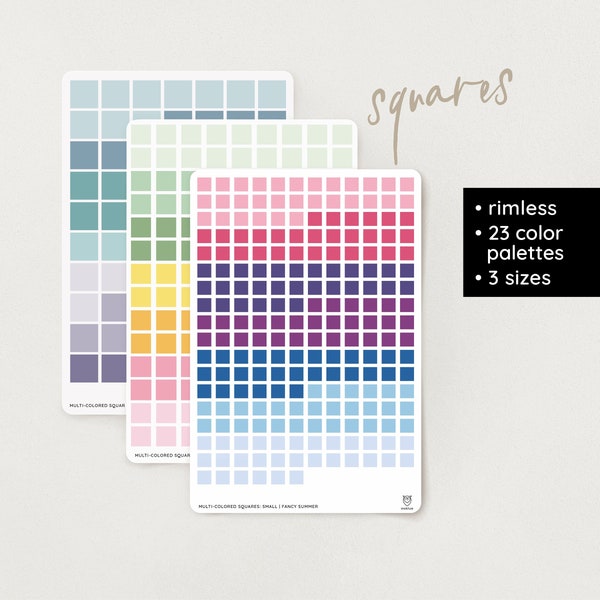 Multi-colored Squares Stickers | rimless | 23 color palettes | 3 sizes  – Bullet Journal, Filofax, Planner, DIY, School & University – deco