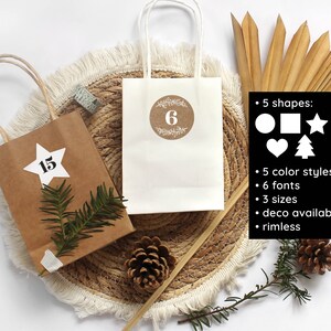 Pegatinas de números para el calendario de adviento / 5 formas / 4 tamaños / 6 fuentes / 5 estilos de fondo / papel/transparente – decoración, bricolaje, manualidades, regalo