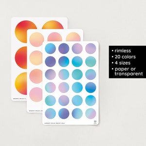Verlaufskreise Sticker | 4 Größen | 20 Farbverläufe | randlos – Bullet Journal, Filofax, Planer, Sammelalbum, Schule, Uni, Dekoration