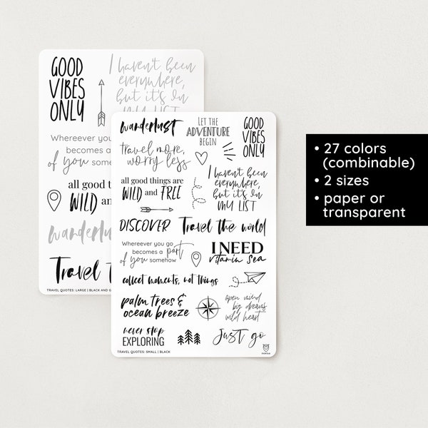 Travel Quotes Stickers | 2 sizes | 27 colors | paper and transparent – bullet journal, filofax, planner, Uni & school