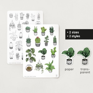Pegatinas para amantes de las plantas / 2 tamaños / 2 estilos / transparentes / plantas de interior, plantas en macetas – bullet journal, filofax, agenda, decoración