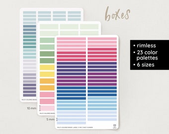 Multi-colored Boxes Stickers | rimless | 23 color palettes | transparent | 3 sizes  – Bullet Journal, Filofax, Planner, DIY, School, deco