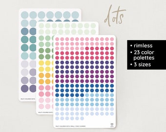 Multi-colored Dots Stickers | rimless | 23 color palettes | transparent & paper | 3 sizes  – for Bullet Journal, Filofax, Planner, DIY, Deco