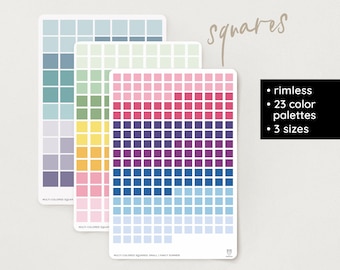 Multi-colored Squares Stickers | custom | rimless | 23 color palettes | transparent & paper | 3 sizes  – Bullet Journal, Planner, Filofax