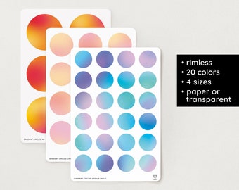 Gradient Circle Stickers | 4 Sizes | 21 color gradients | rimless – Bullet Journal, Filofax, Planner, Scrapbook, School college, decoration