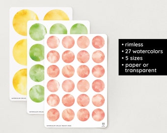 Watercolor Circle Stickers | 5 Sizes | 27 colors | dots with rim/rimless – Bullet Journal, Filofax, Planner, Scrapbook, School college, deco
