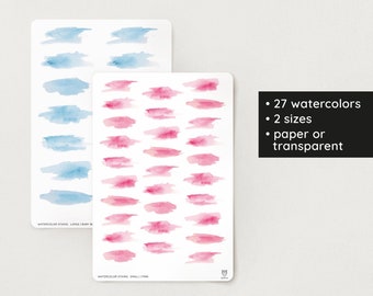 Watercolor Stains Stickers | 2 sizes | 27 colors | transparent – Bullet Journal, Filofax, Planner, Scrapbook, School, University, Decoration