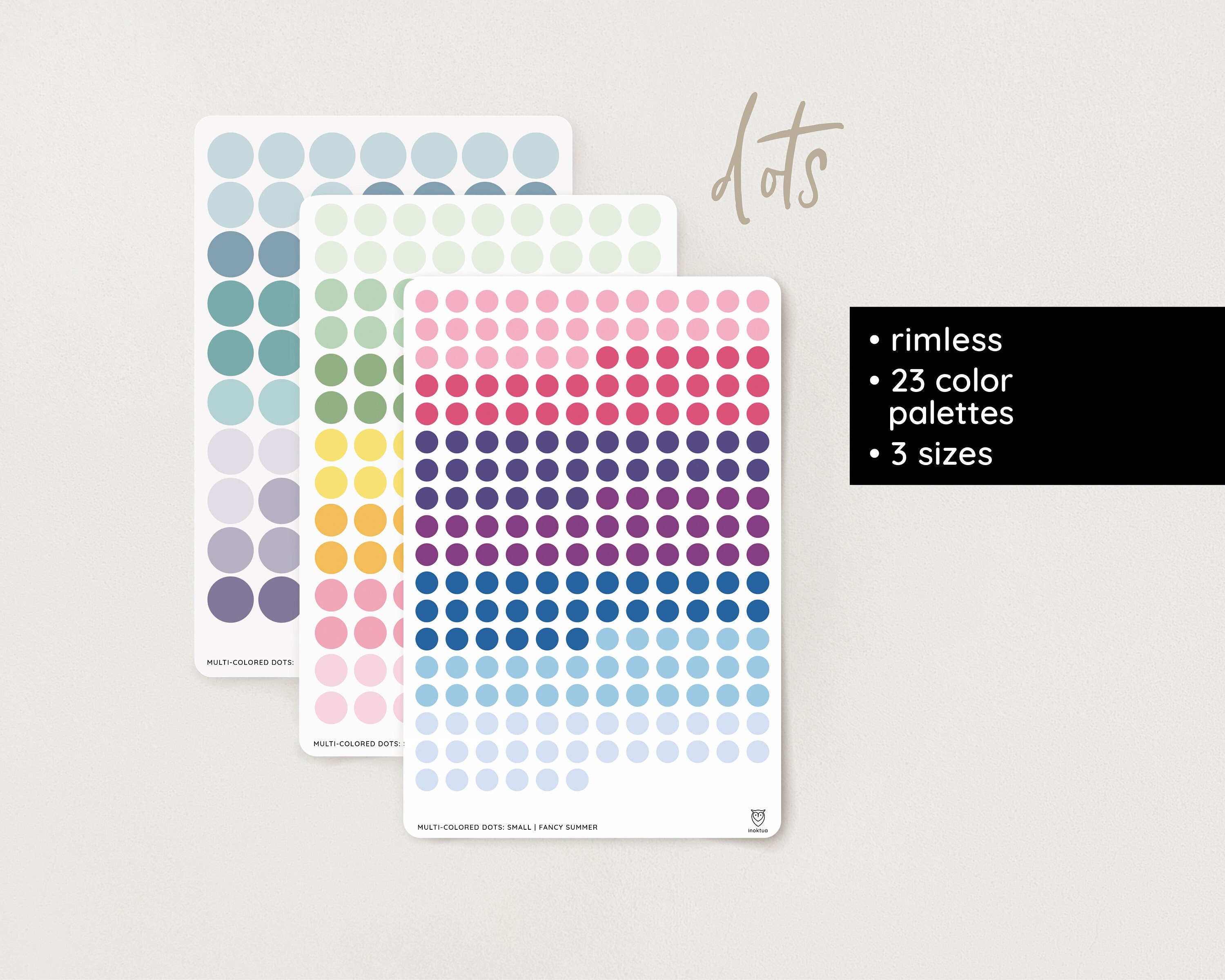 Multi-colored Dots Stickers | rimless | 23 color palettes | transparent & paper | 3 sizes  – for Bullet Journal, Filofax, Planner, DIY, Deco