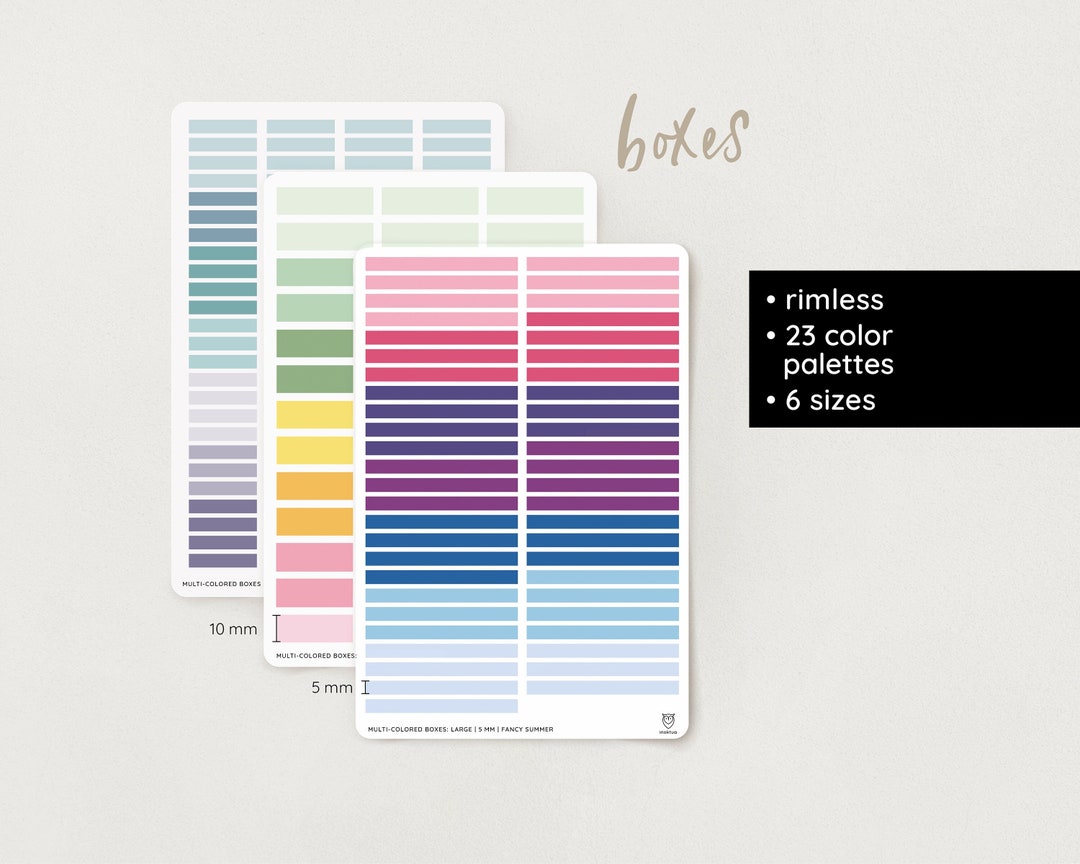 Multi-colored Boxes Stickers | Custom | Rimless | 23 Color Palettes ...