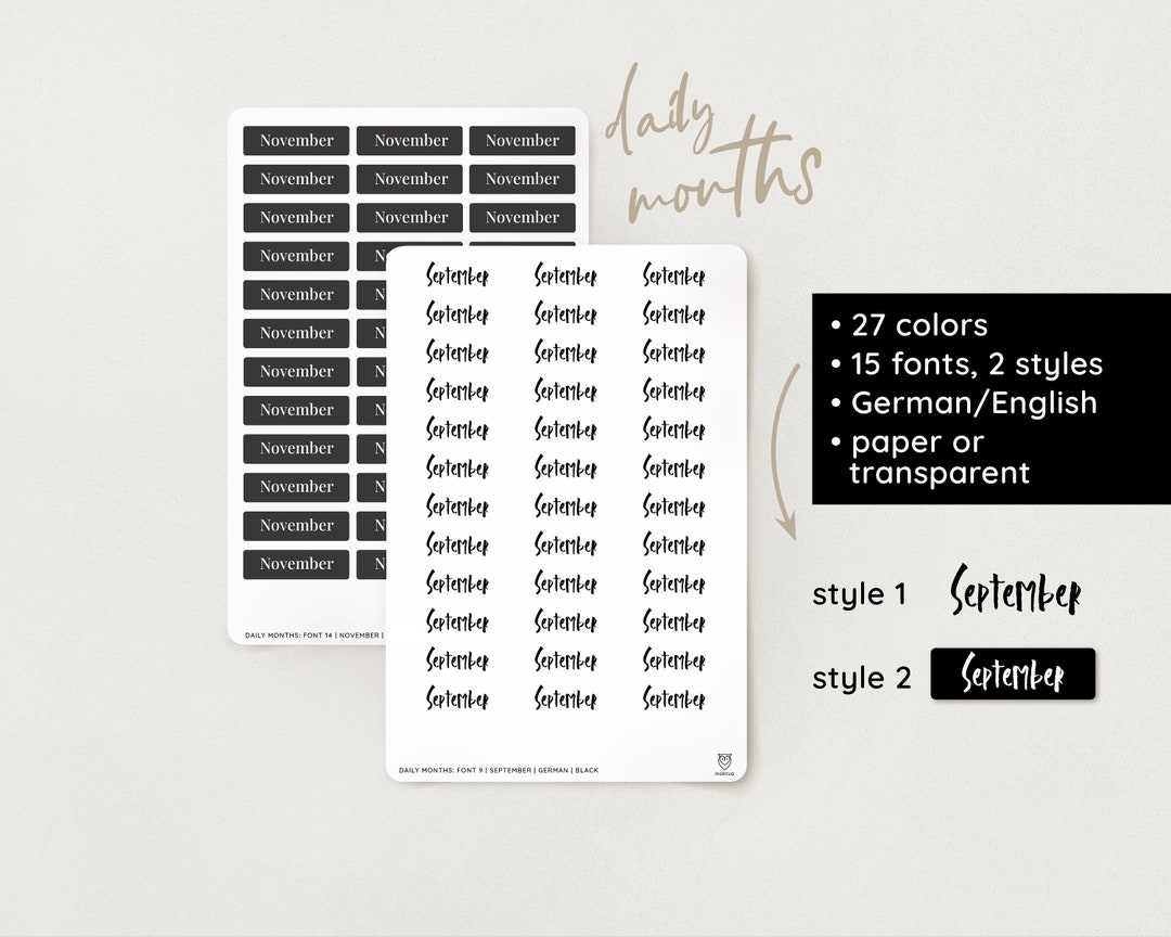 Months and Number Stickers for Planners, Organizers and Bullet Journals  T302 