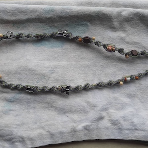 Angel and hearts hemp necklace, featuring recycled paper beads