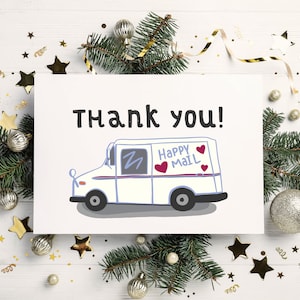 Wydrukowana kartka z podziękowaniami Happy Mail USPS, składana lub płaska, 3,5" x 5" Podarunek lub uchwyt na kartę podarunkową dla listonosza, listonoszki, listonosza