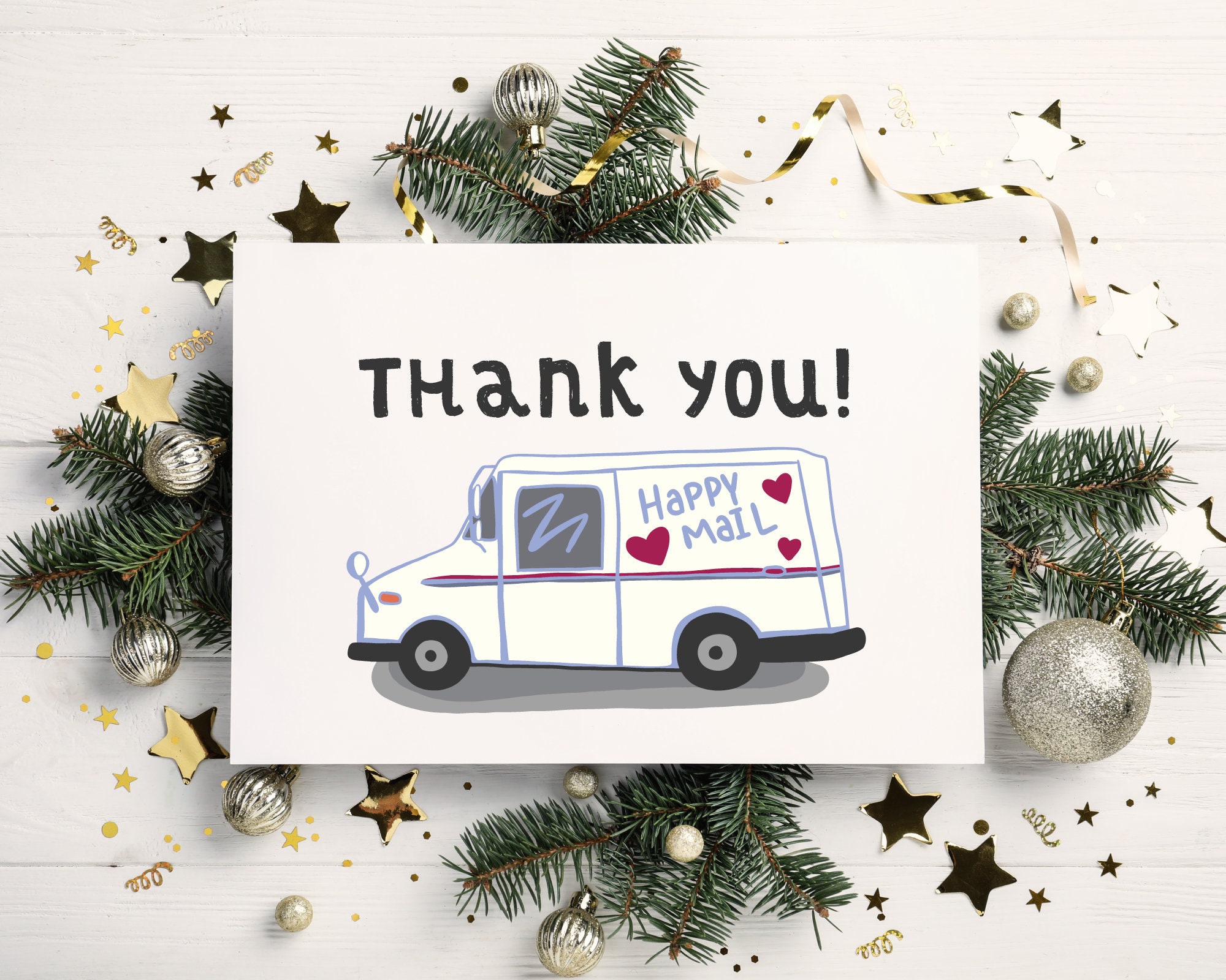 printable happy mail usps thank you card, folded or flat, 3.5" x 5