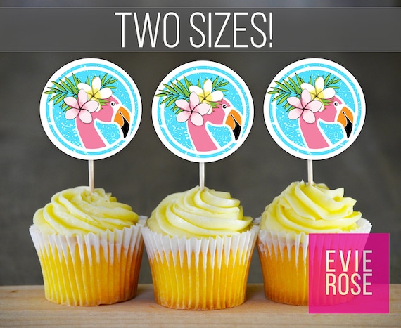 Flamingo Cupcake Topper Printables Luau Party Favors Two | Etsy