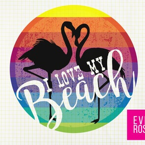 I Love My Beach AND I Love My Beaches Sublimation Designs - Full Color Flamingo Silhouette Graphic