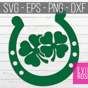Hufeisen und vier Kleeblätter - SVG, EPS, PNG und Dxf - St. Patricks Day - Cute Kleeblatt Design - viel Glück