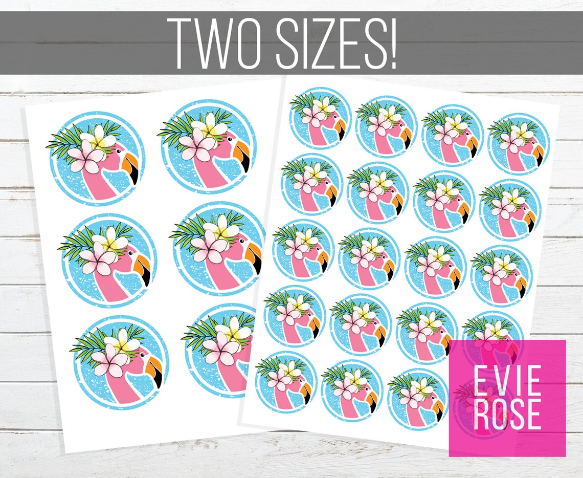 Flamingo Cupcake Topper Printables Luau Party Favors Two | Etsy