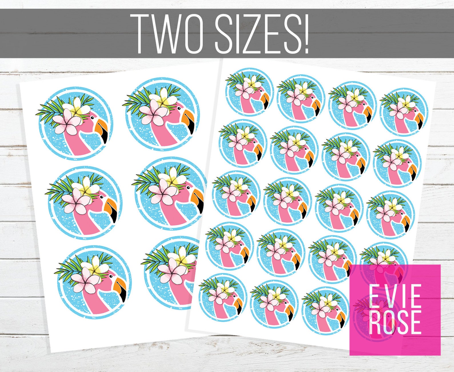 Flamingo Cupcake Topper Printables Luau Party Favors Two | Etsy