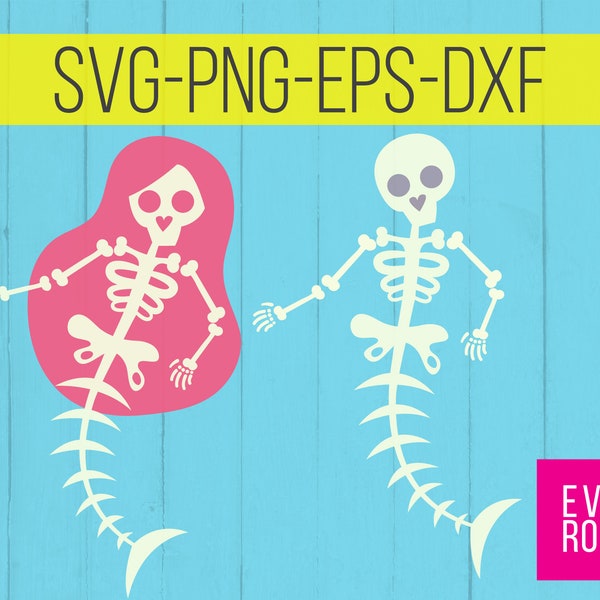 Mermaid Skeleton Halloween SVG Clipart Bundle - SVG, EPS, png and dxf - Sugar Skull Mermaid Cutting Files  - Cute Girly Halloween Pirate