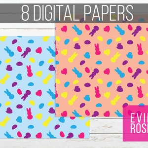 Easter Candy Confetti Digital Papers - Eight Colors! - Bunnies, Chicks and Jelly Beans Digital Scrapbook Paper