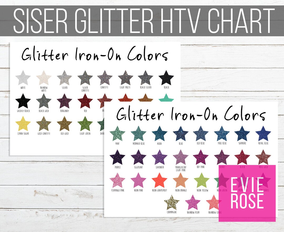 Siser glitter htv color chart graphic for your etsy shop star shaped