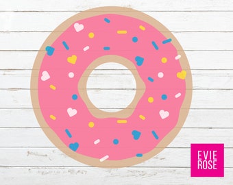 Donut With Heart Sprinkles Cut File And Clipart Set, Includes SVG, PNG, EPS and dxf