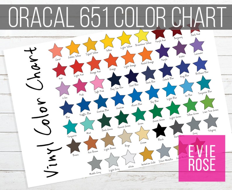 Puede incluir: Una carta de colores de vinilo Oracal 651. La carta est&aacute; organizada por familia de colores e incluye una variedad de tonos, desde brillantes y atrevidos hasta sutiles y apagados. Cada color est&aacute; representado por una pegatina en forma de estrella.