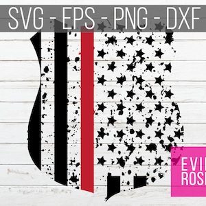 Thin Red Line Distressed American Flag Shield SVG File Set - Thin Red Line Shield - Police, Fire, First Responder Badge - PNG, DXF and eps