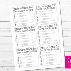 Printable Vinyl Decal Instructions - Letter Size - Six Per Page - Decal Packaging - Personalization Available - Vinyl Decal Care Card