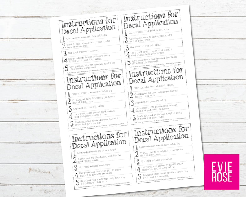 paper party supplies store graphics printable vinyl decal instructions personalization available vinyl decal care card decal packaging six per page letter size