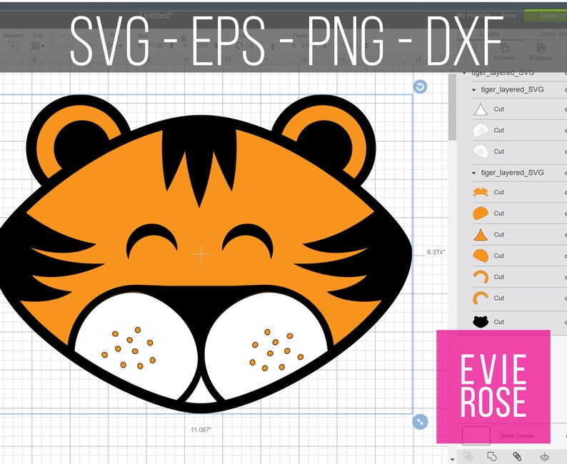 Download Layered Tiger Cut File Svg Dxf Png And Eps Instant Download Etsy