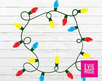 Christmas Lights Frame SVG – Layered Xmas Clipart, Cricut Cut Files (Digital Download)