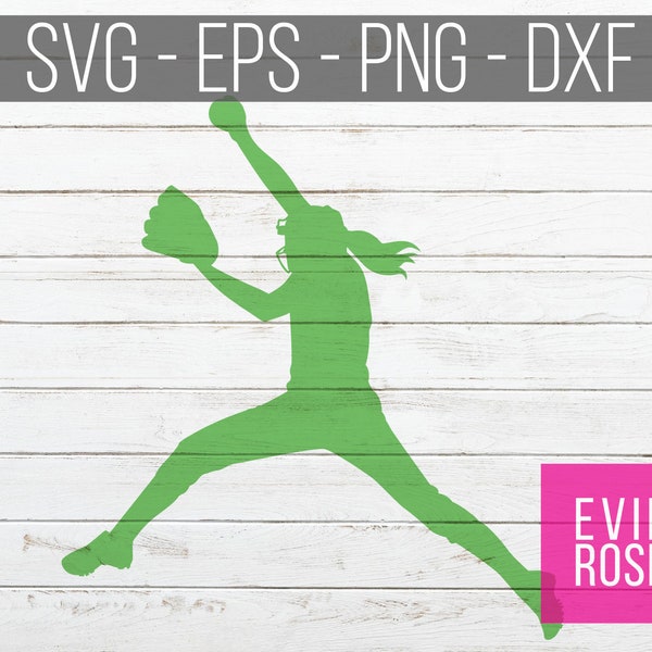 Softball Girl Silhouette SVG File Set  - Softball Pitcher- PNG, EPS and dxf files included - Cricut Designs - Ball Mom Designs