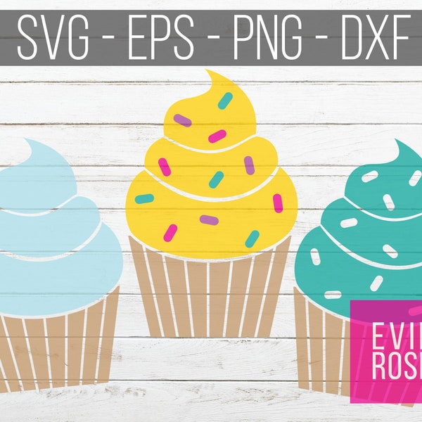 Cupcake With And Without Sprinkles SVG Clipart Bundle - SVG, EPS, png and dxf - Three Cupcakes Cutting Files  - Birthday Cakes Cut Files