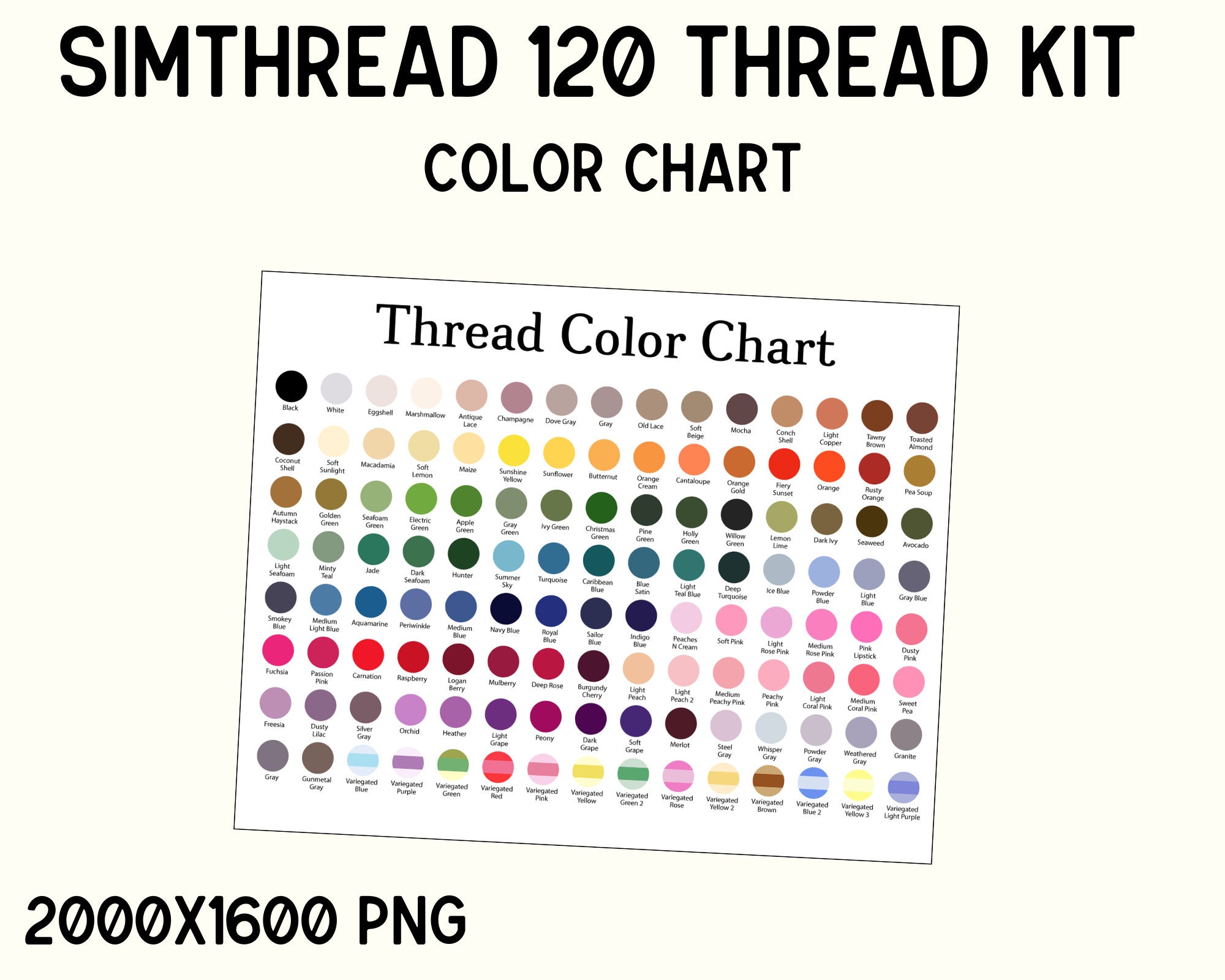 Simthread High Quality Embroidery Thread - 63 Colors - Dutch Goat