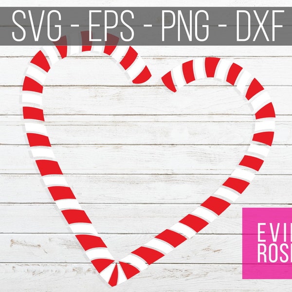 Candy Cane Heart Layered Cut File - SVG, EPS, PNG and dxf - Cricut, Silhouette Xmas Craft Cut Files - Tshirt, Decal and Sign Graphics