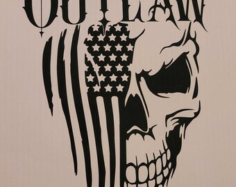 thumbnail image 2 of Punisher American Flag Green Lines Skull Vinyl Decal – Matte, UV Laminated 2 of 3