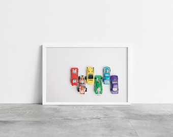 Rainbow Toy Cars Print: Car Theme Nursery Decor (Digital Download)