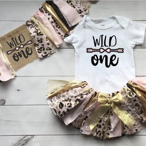 Pink Wild One Cheetah Fabric Tutu Skirt Outfit Baby 1st birthday Outfit Tutu Skirt  for 1st birthday