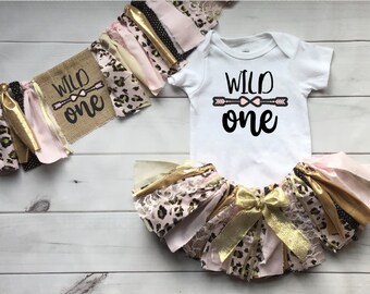 Pink Wild One Cheetah Fabric Tutu Skirt Outfit Baby 1st birthday Outfit Tutu Skirt  for 1st birthday