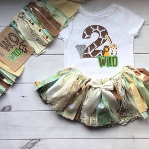 Safari Wild One/TWO wild Cheetah Fabric Tutu Skirt Outfit Baby 1st birthday Outfit Tutu Skirt  for 1st/2nd birthday Elephant Lion Animals