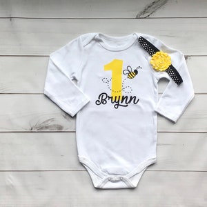 1st Birthday- Bee Day with matching Headband baby T-shirt/ Bodysuit  Birthday Party Shirt toddler Baby Bee Day Bee Birthday-Any age up to 5
