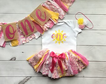 You Are My Sunshine Fabric Tutu Skirt Outfit Baby Outfit toddler Outfit Tutu Skirt for Birthday or special occasion, 5 piece SET