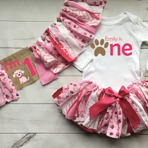 Pink Dog Fabric Tutu Skirt Outfit Baby 1st birthday Outfit Tutu Skirt  for 1st birthday One Paw
